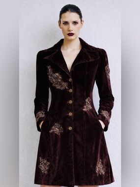 Vintage Betsey Johnson velvet jacket / coat with bespoke appliqués. 2-4